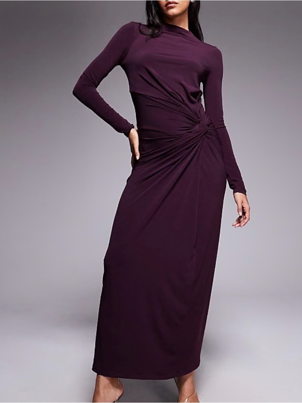💜NEW Kate Mallory Long Sleeve Twist-Detail Maxi Dress in Deep Plum